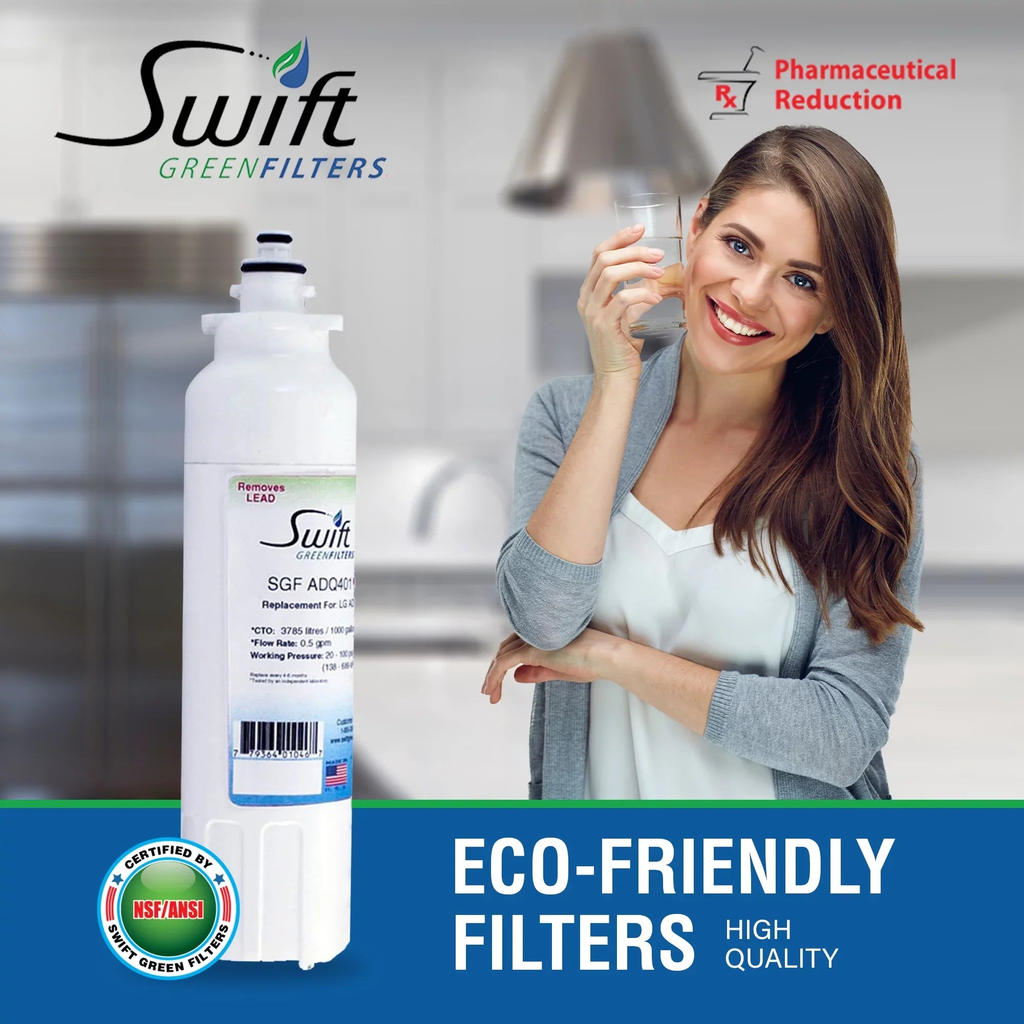 Swift Green Filters SGF-ADQ401 Rx Pharmaceutical Replacement for LG LT800P Refrigerators Water Filters(Pack of 2)