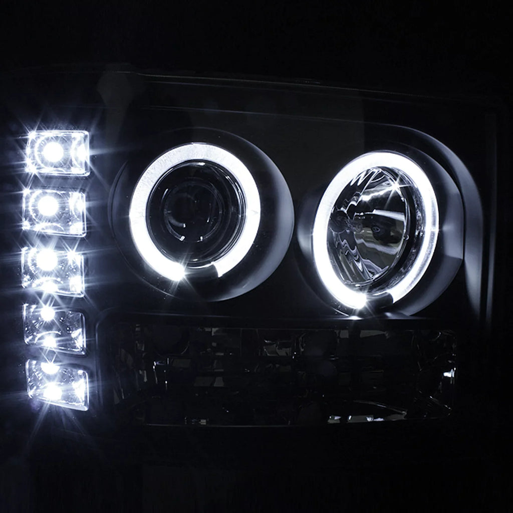 AKKON - For GMC Sierra 1500/2500/3500 Pickup Truck Black Bezel Dual Halo LED Projector Headlights Replacement