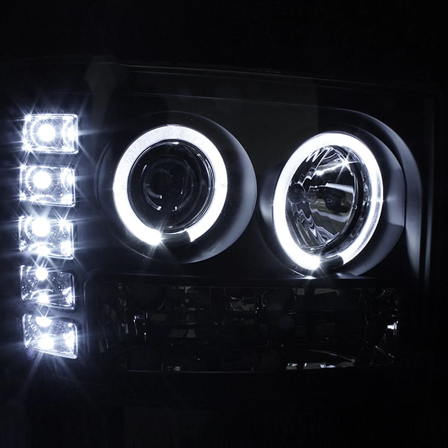 AKKON - For GMC Sierra 1500/2500/3500 Pickup Truck Black Bezel Dual Halo LED Projector Headlights Replacement