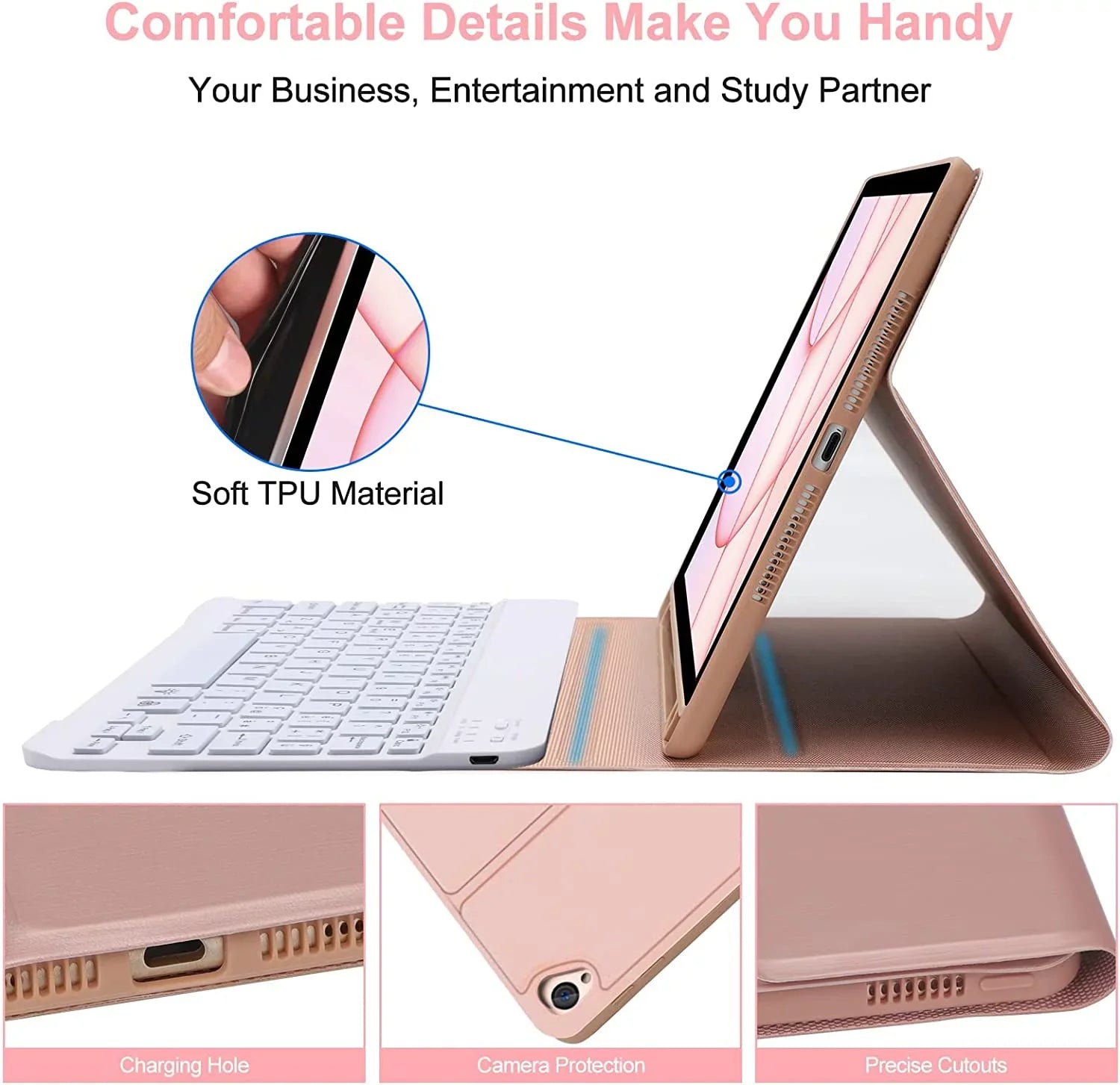 Kvago iPad Keyboard Case for  iPad Air 5th Gen 2022 Bluetooth Keyboard Built-in Pencil Holder Pink