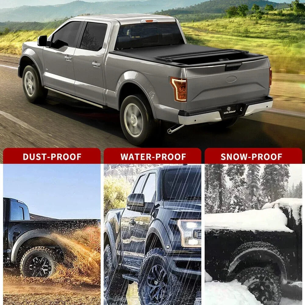 Ledkingdomus 8 ft 96.3" Bed Tonneau Cover Soft Quad-Fold for 2002-2023 Dodge Ram 1500 2500 3500