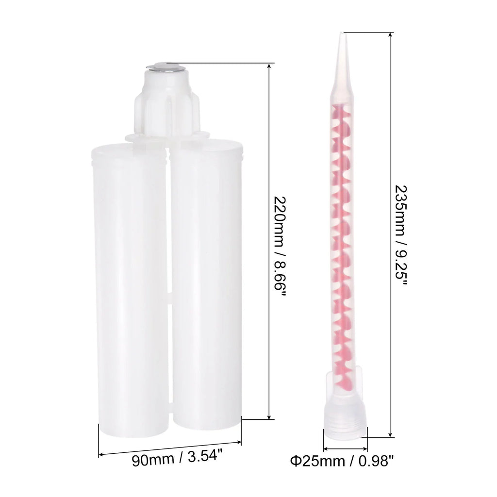 Uxcell 2Pack Epoxy Gun Adhesive Cartridge, Plastic Dual Glue Cartridge with Mixing Tube for 400ml/13.5oz 1:1