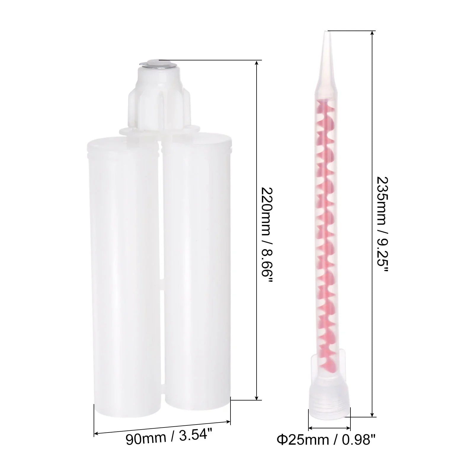 Uxcell 2Pack Epoxy Gun Adhesive Cartridge, Plastic Dual Glue Cartridge with Mixing Tube for 400ml/13.5oz 1:1