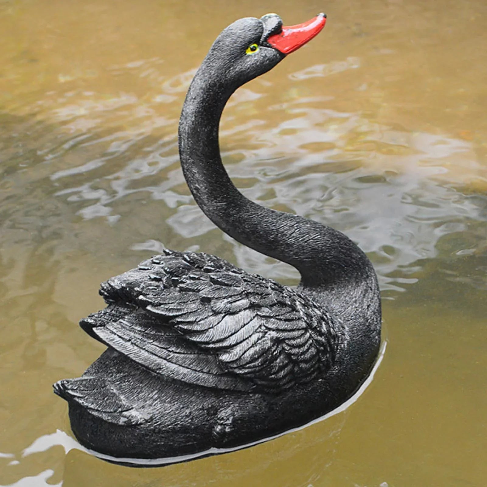 Delaman Adorno de Cisne, Simulación Flotante Linda al Aire Libre Adorno de Cisne Negro Accesorios de jardín para decoración de Patio de jardín