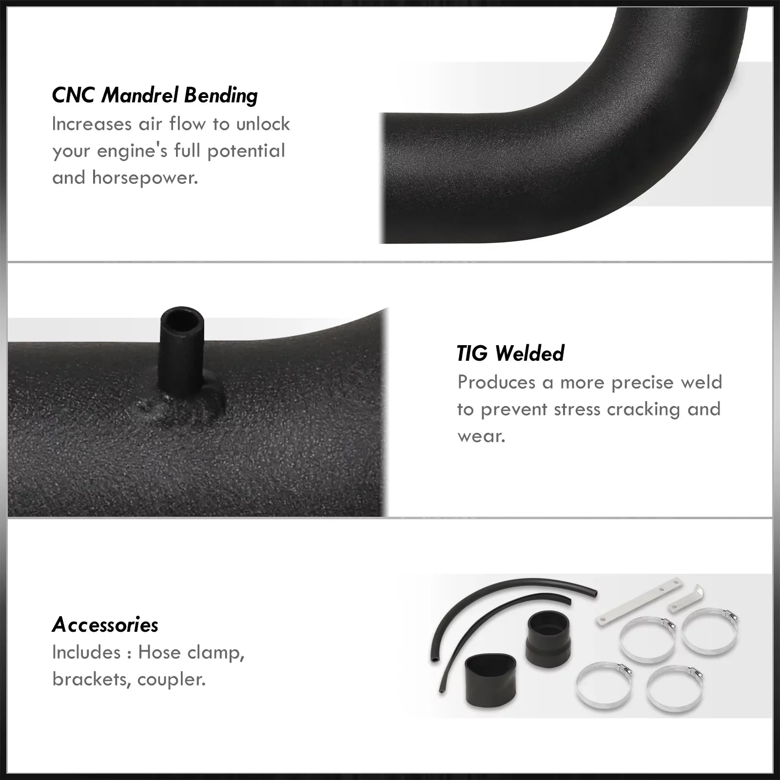 AJP Distributors JDM Black Cold Air Intake CAI Induction Pipe System + Filter Compatible/Replacement For Acura Integra GSR DC2 1.8L B18C 1994 1995 1996 1997 1998 1999 2000 2001 94 95 96 97 98 99 00 01