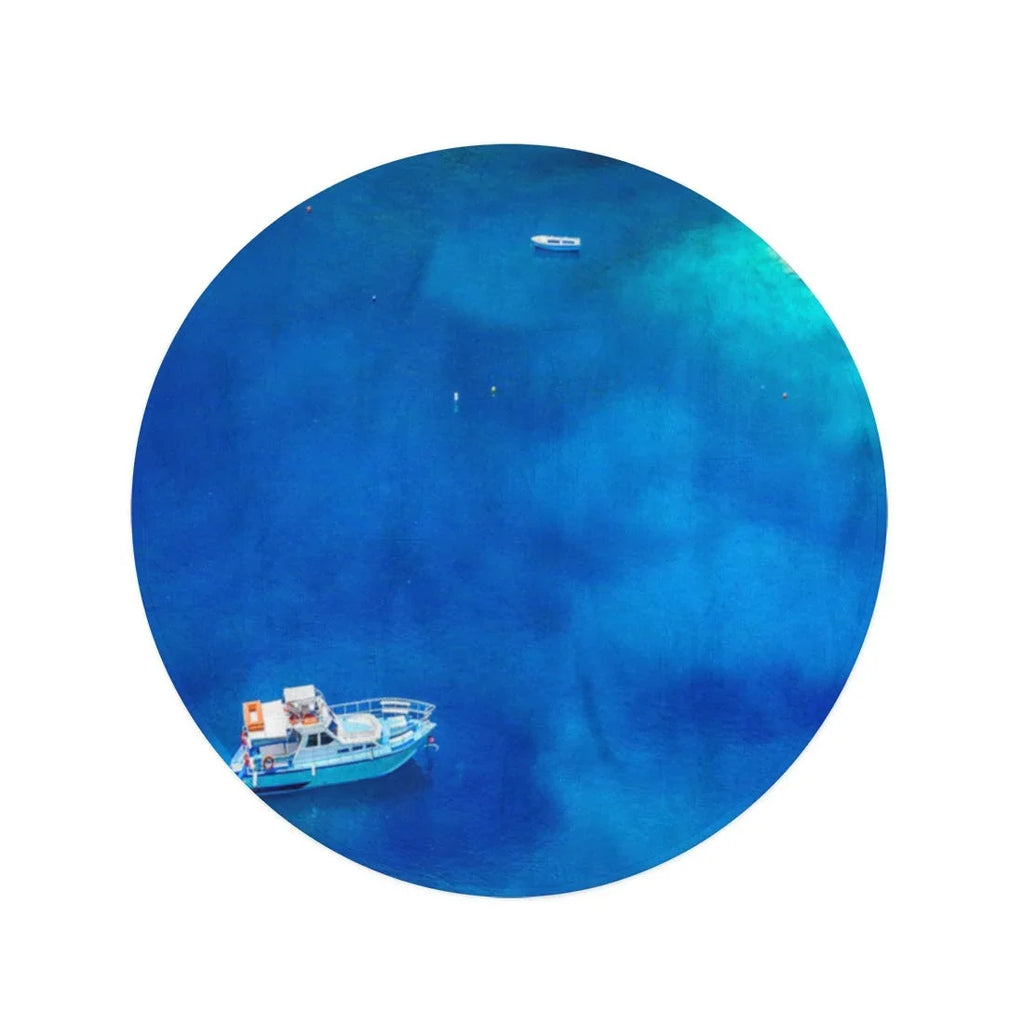 SIDONKU 60 inch Round Beach Towel Blanket Boats and Turquoise Water in The Blue Lagoon Travel Circle Circular Towels Mat Tapestry Beach Throw
