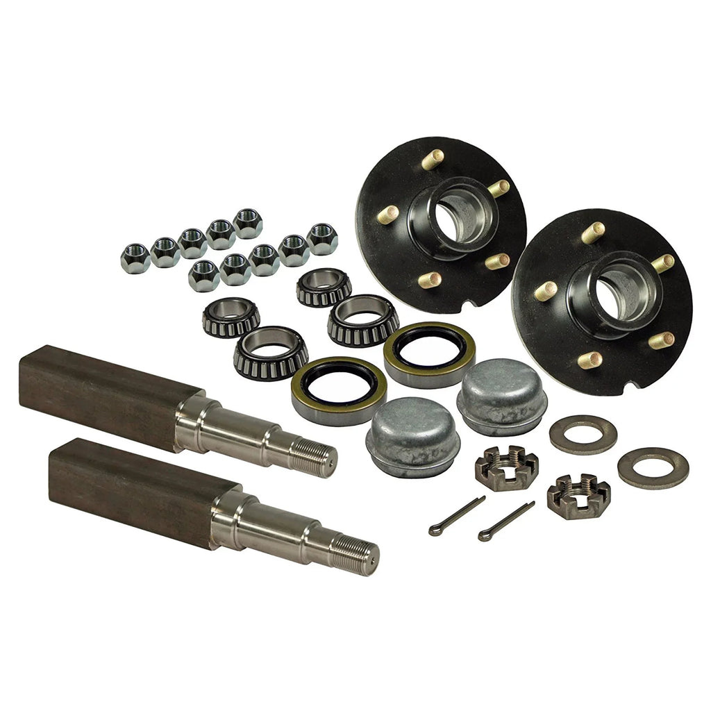 Pair of 5-Bolt on 5 Inch Trailer Hub Assemblies - Includes (2) Square Stock 1-3/8 Inch To 1-1/16 Inch Tapered Spindles &amp; Bearings