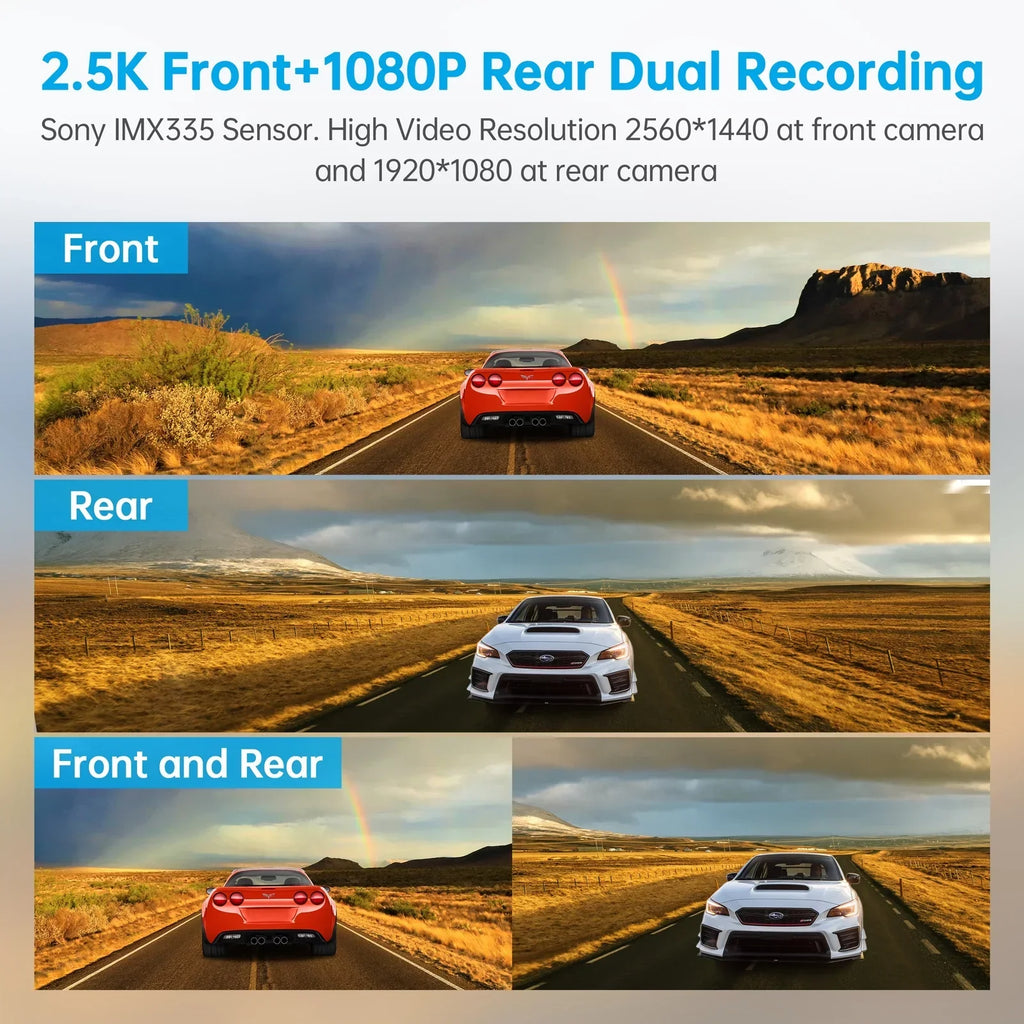 TOGUARD 2.5K Mirror Dash Cam with Voice Control GPS, 12" Wireless Rear View Mirror with Night Vision Waterproof Backup Camera, Front and Rear Dash Cam w/Anti-Glare, Touch Screen, Emergency Lock, Parki