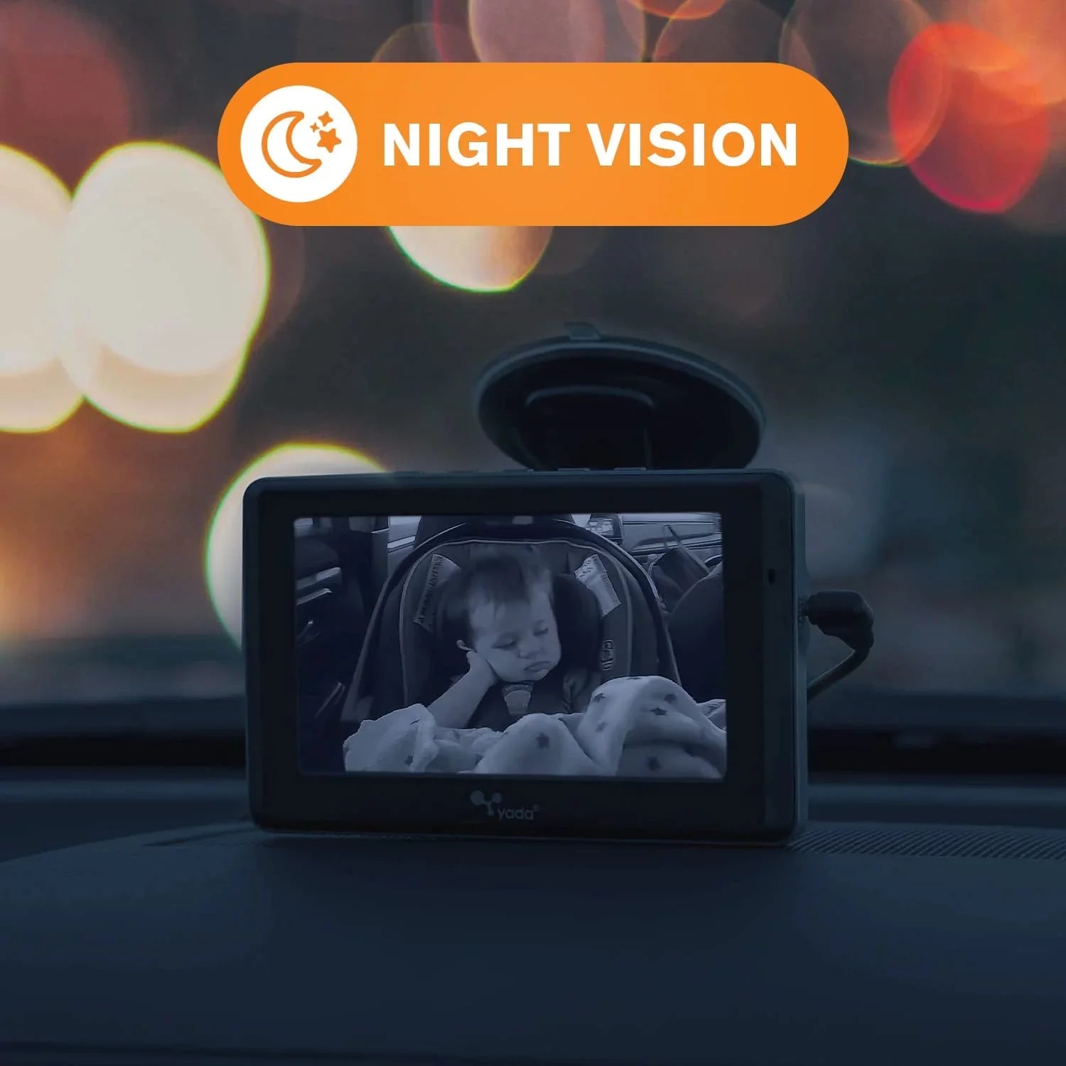 Yada , Car Portable Baby Monitor with Night Vision Cam, Wireless Transmission, Universally Compatible, 4.3 Digital Display, Mounts onto Headrest and/or Windshield