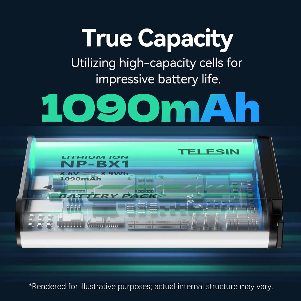 Dcenta Charging Case with TELESIN CMR-001 2pcs NP-BX1 Batteries + 3-Slot Battery: Compatible with  ZV-1/ RX100M6/ H400/ WX350/ RX100/ HX50/ HDR-PJ410/ FDR-X3000R/ HDR-CX405/ FDR-