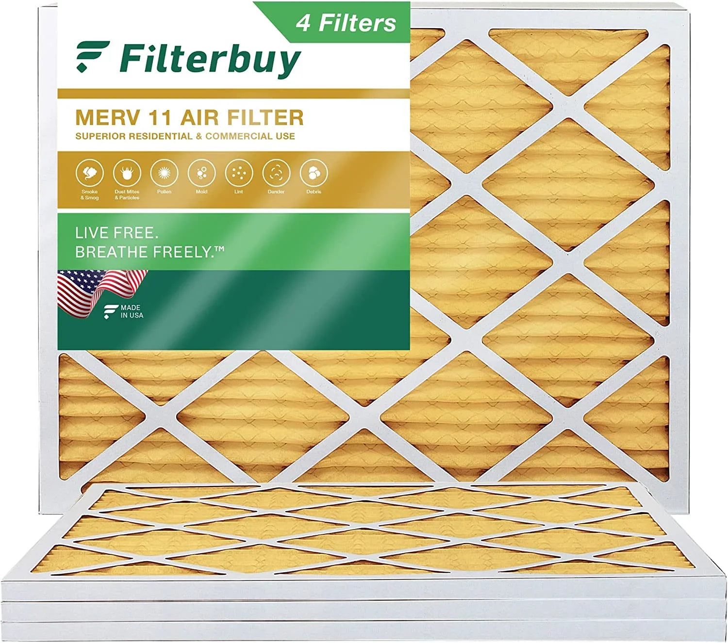 Filterbuy 16x21x1 MERV 11 Pleated HVAC AC Furnace Air Filters (4-Pack)