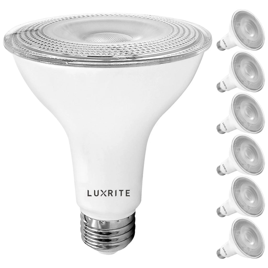 Luxrite 6-Pack LED PAR30 Flood Light Bulb 4000K Cool White 850 Lumens 11W Dimmable Wet Rated E26 Base UL Listed