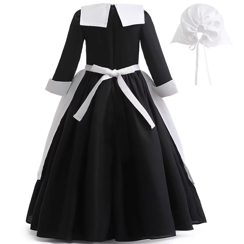 Hkiytime Dress 2022 TV Series Kids Girls Wednesday Addams Dress Long Sleeve Skirt Halloween Cosplay Outfit Clothes with Wig