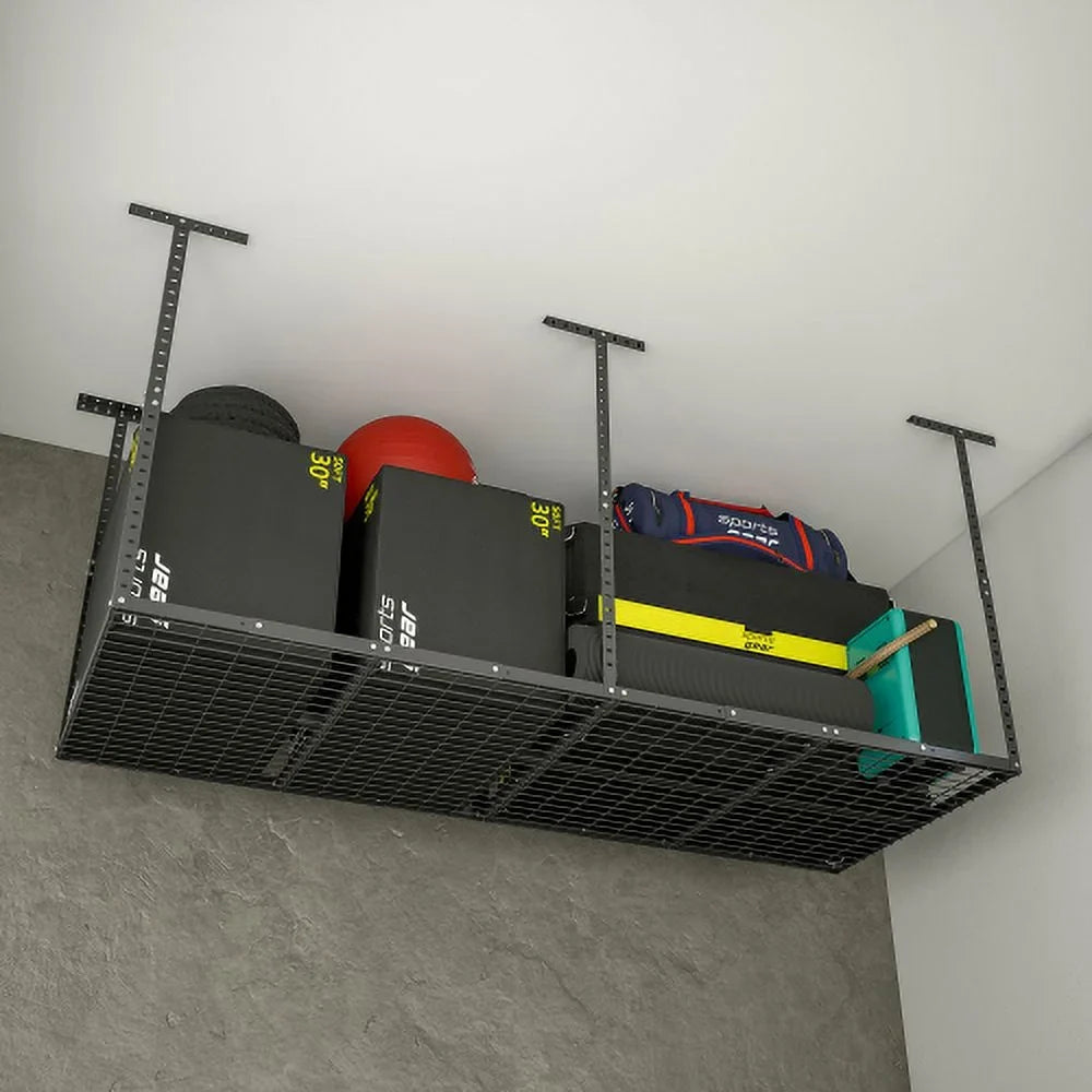 3x8ft Overhead Garage Storage Rack,Adjustable Garage Storage Organization Systerm,Heavy Duty Metal Garage Ceiling Storage Racks,660lbs Weight Capacity,Black