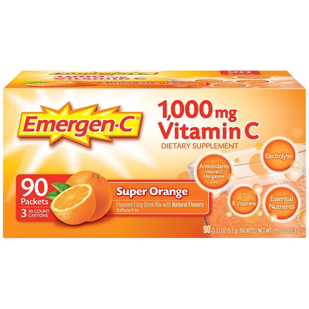 Emergen-C Vitamin C 1,000 mg. Super Orange Flavor Drink Mix, 90 Packets