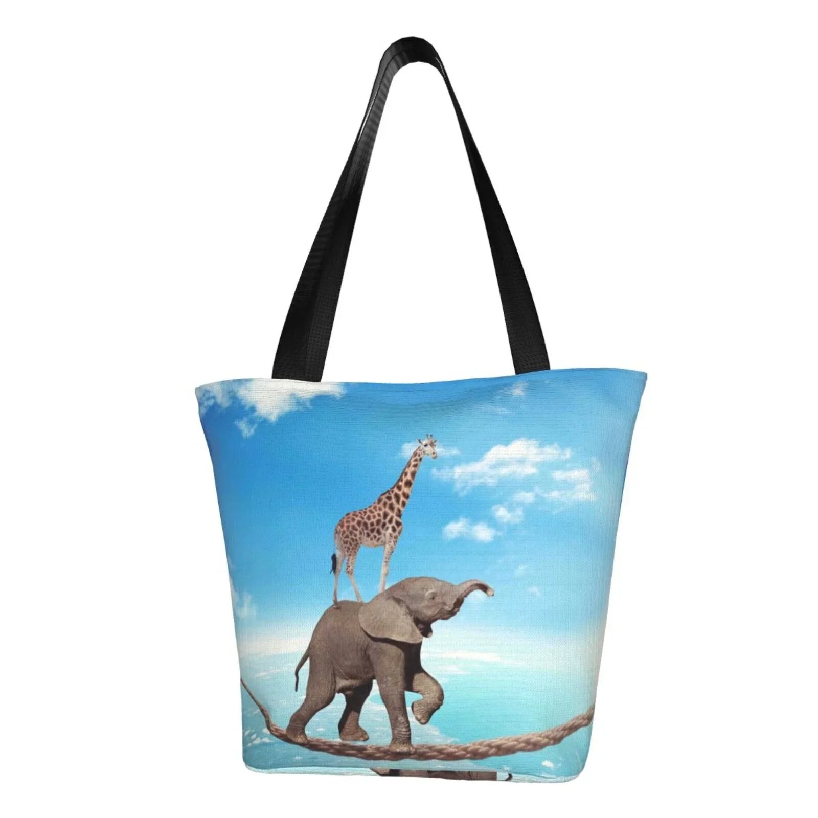 Lukts Elephant Giraffe Overcomes Fear By Walking On High Rope Tote Bag,Shoulder Bag Women'S Hobos Handbags Large Capacity Shopping Bag