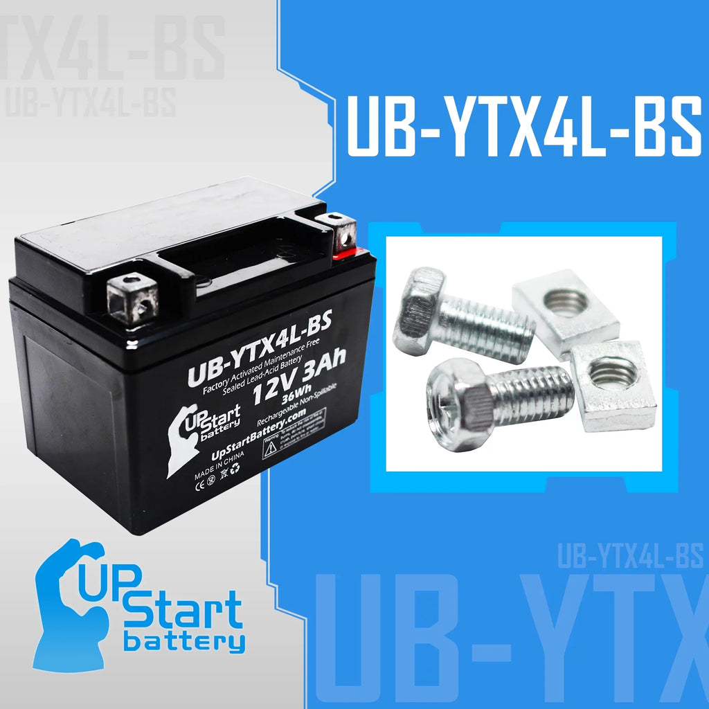 4-Pack UpStart Battery Replacement for 2004 Bombardier (Can-Am) DS90, DS90F, Quest 90CC Factory Activated, Maintenance Free, ATV Battery - 12V, 3Ah, UB-YTX4L-BS