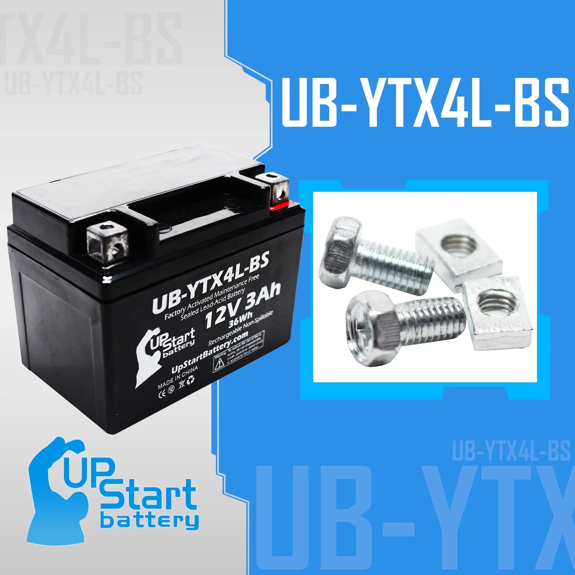 4-Pack UpStart Battery Replacement for 2004 Bombardier (Can-Am) DS90, DS90F, Quest 90CC Factory Activated, Maintenance Free, ATV Battery - 12V, 3Ah, UB-YTX4L-BS