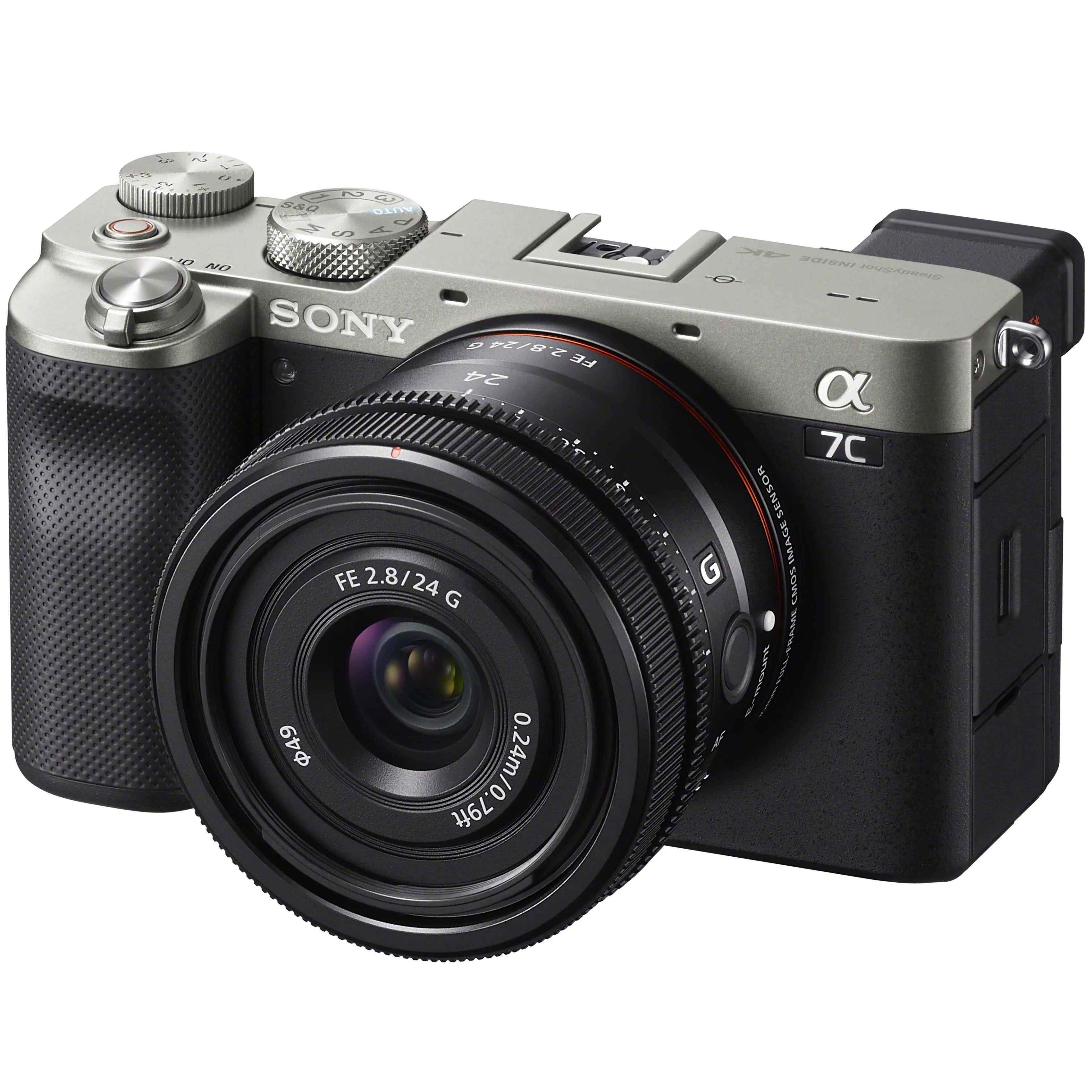 a7C Mirrorless Full Frame Camera Body with  FE 24mm F2.8 G Compact Lens SEL24F28G Silver ILCE7C/S Bundle with Deco Gear Photography Backpack Case + Microphone + LED + Monopod and Accessories