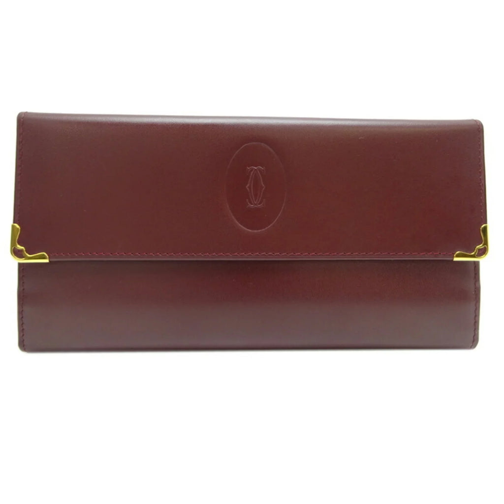 Pre-Owned Cartier Mastline Long Wallet Women's Leather Bordeaux (Red) (Good)