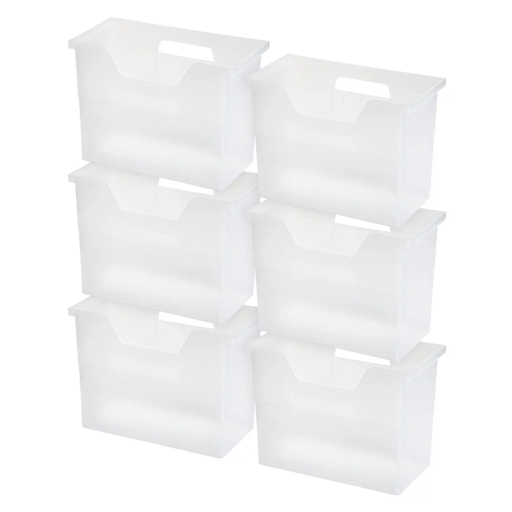 IRIS USA Medium Portable Desktop File Box with Open Lid, 6 Pack, Side Handles, Hanging File Folders, Tabs & Inserts, Letter Size, Magazines, Newspapers, Mail, Books, Notebooks, Clear