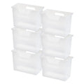 IRIS USA Medium Portable Desktop File Box with Open Lid, 6 Pack, Side Handles, Hanging File Folders, Tabs & Inserts, Letter Size, Magazines, Newspapers, Mail, Books, Notebooks, Clear