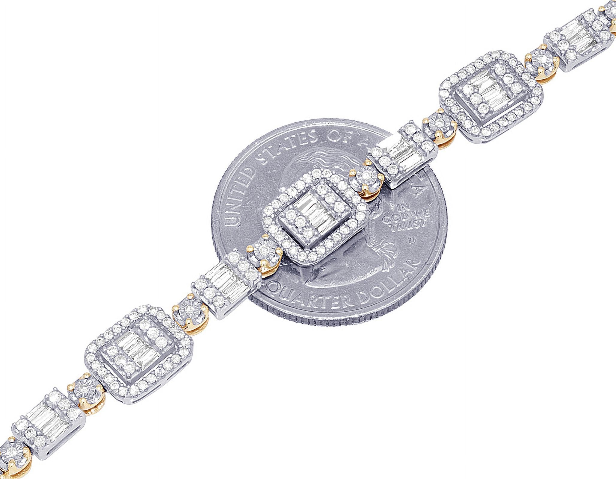 Baguette Cluster Halo 1.30 CT Diamond Illusion n Toni Set Bracelet Yellow-White Gold 3MM 7"