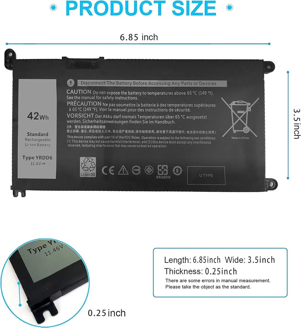 42Wh YRDD6 y for  Inspiron 15 3582 3583 3584 P75F 3593 5584 5585 5590 5593 5594 5598 5582 7586 14 3493 5481