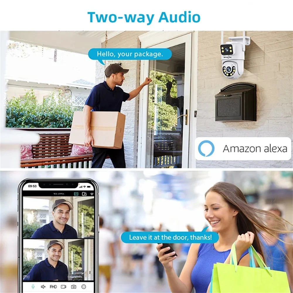 INTELIVE 4K Security Camera with Floodlight, Human Deduction Wireless Outdoor Camera, Rechargeable Powered Home Surveillance Camera with Full Color Night Vision Two Way Voice