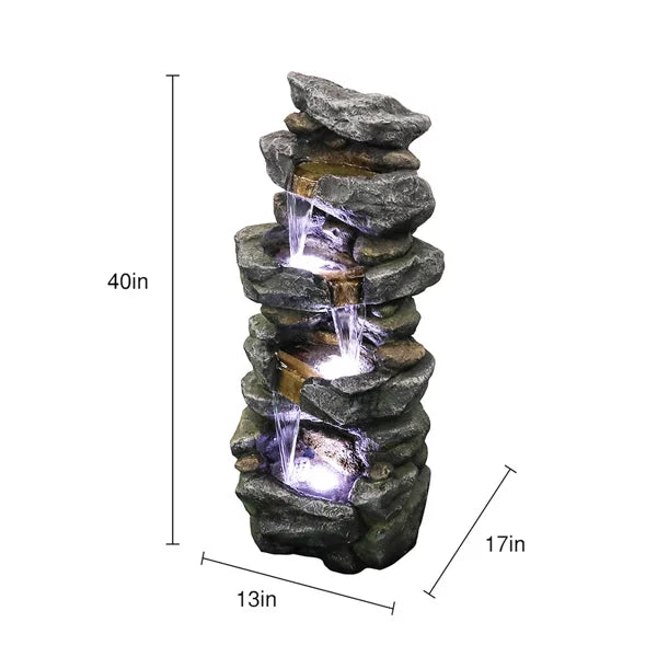 Fithood 40inches High Stacked SimuLatitudeed Rock Water Fountain with LED Lights