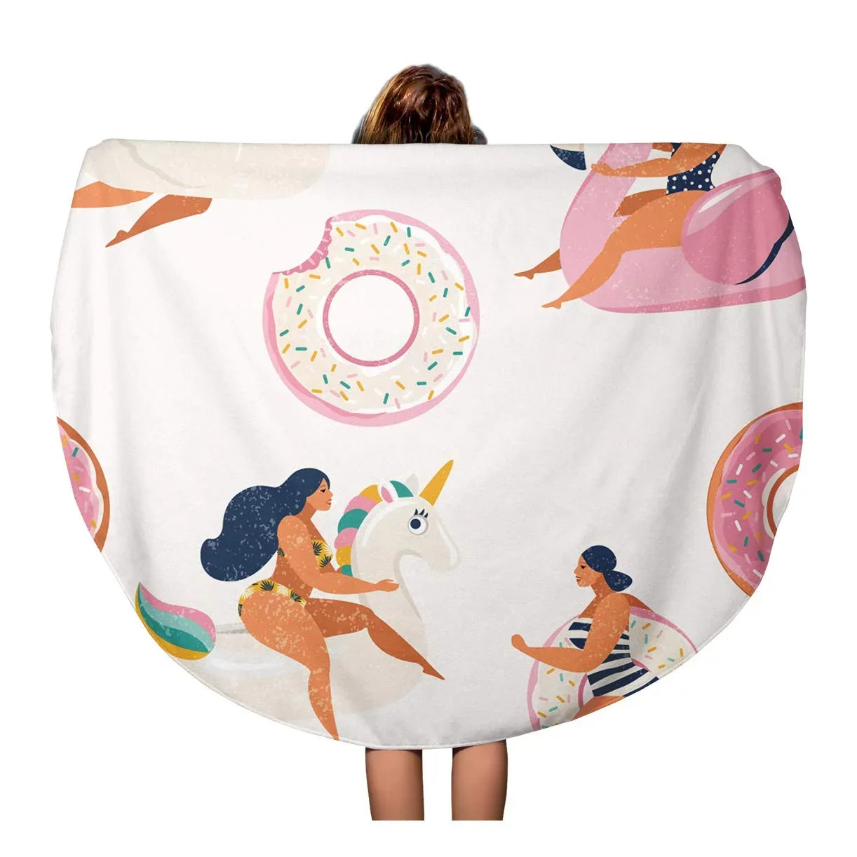 KDAGR 60 inch Round Beach Towel Blanket Flamingo Unicorn Swan and Sweet Donut InfLatitudeable Swimming Pool Travel Circle Circular Towels Mat Tapestry Beach Throw