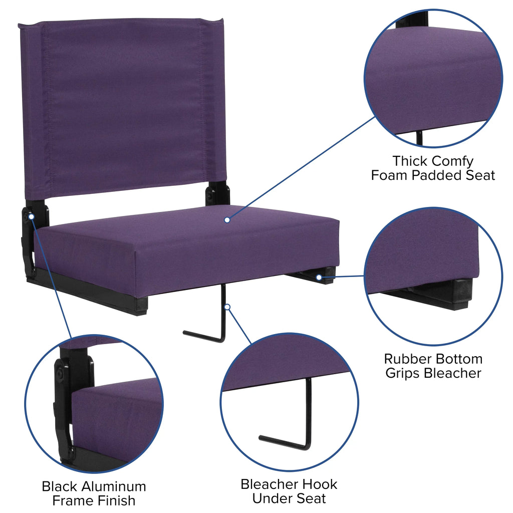 BizChair Set of 2 500 lb. Rated Lightweight Stadium Chair with Ultra-Padded Seat, Dark Purple
