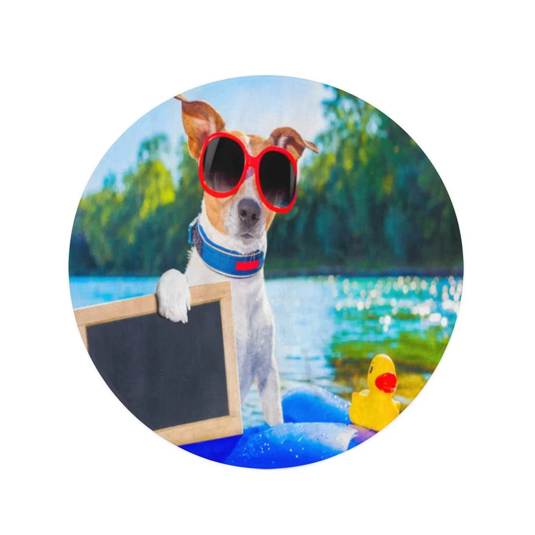 SIDONKU 60 inch Round Beach Towel Blanket Jack Russell Dog Sitting on InfLatitudeable Mattress in Water Travel Circle Circular Towels Mat Tapestry Beach Throw