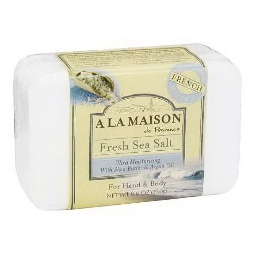 A La Maison Traditional French Milled Ultra Moistu rizing Bar So ap, Fresh Sea Salt - 8.8 Oz, 6 Pack