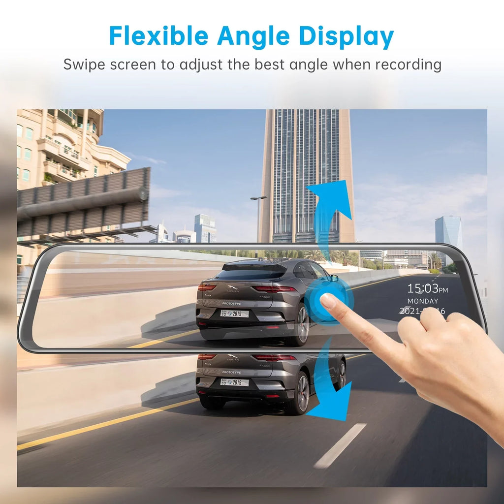 TOGUARD 2.5K Mirror Dash Cam with Voice Control GPS, 12" Wireless Rear View Mirror with Night Vision Waterproof Backup Camera, Front and Rear Dash Cam w/Anti-Glare, Touch Screen, Emergency Lock, Parki