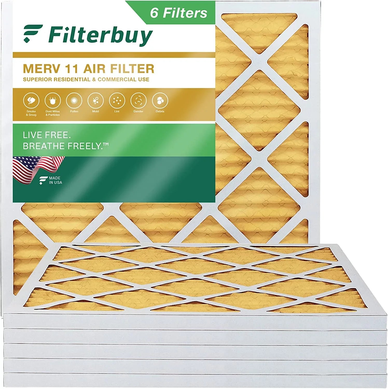 Filterbuy 25x25x1 MERV 11 Pleated HVAC AC Furnace Air Filters (6-Pack)