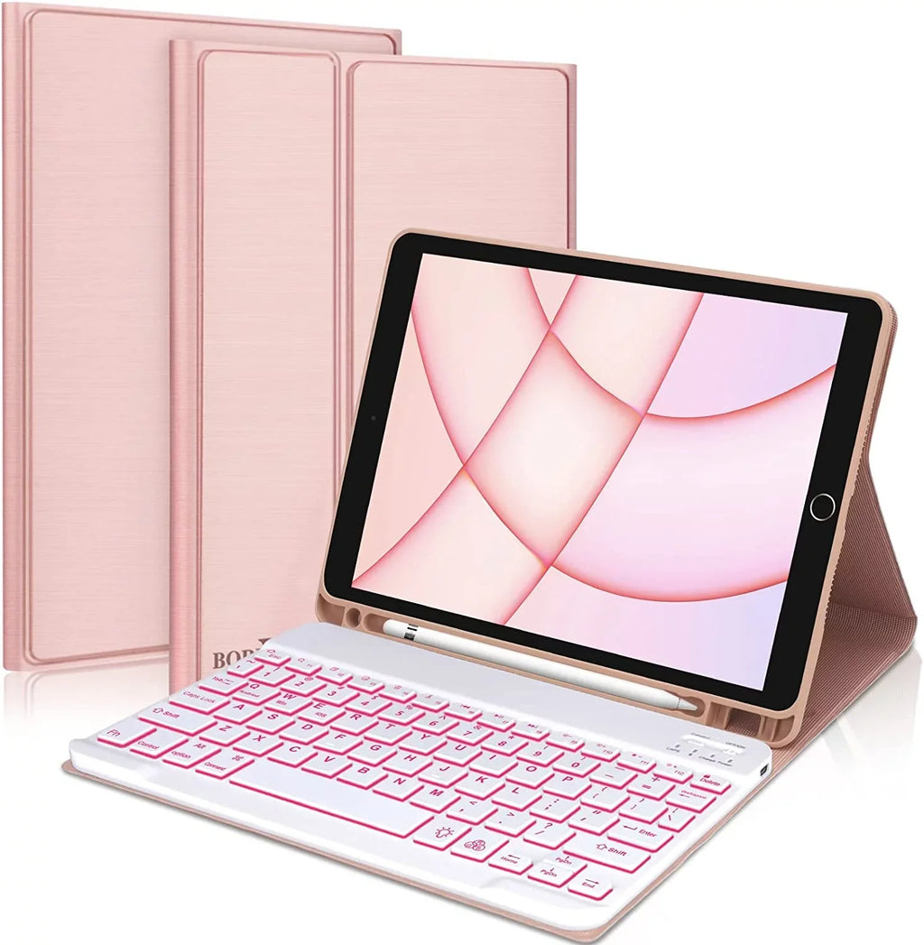 Kvago iPad Keyboard Case for  iPad Air 5th Gen 2022 Bluetooth Keyboard Built-in Pencil Holder Pink