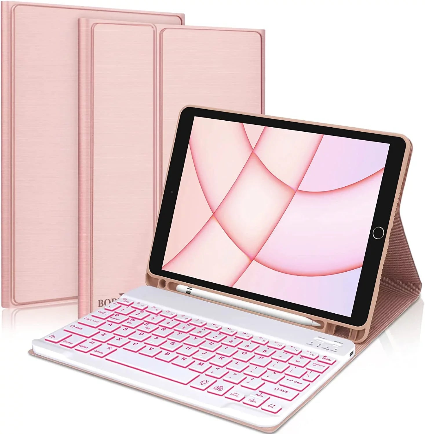 Kvago iPad Keyboard Case for  iPad Air 5th Gen 2022 Bluetooth Keyboard Built-in Pencil Holder Pink