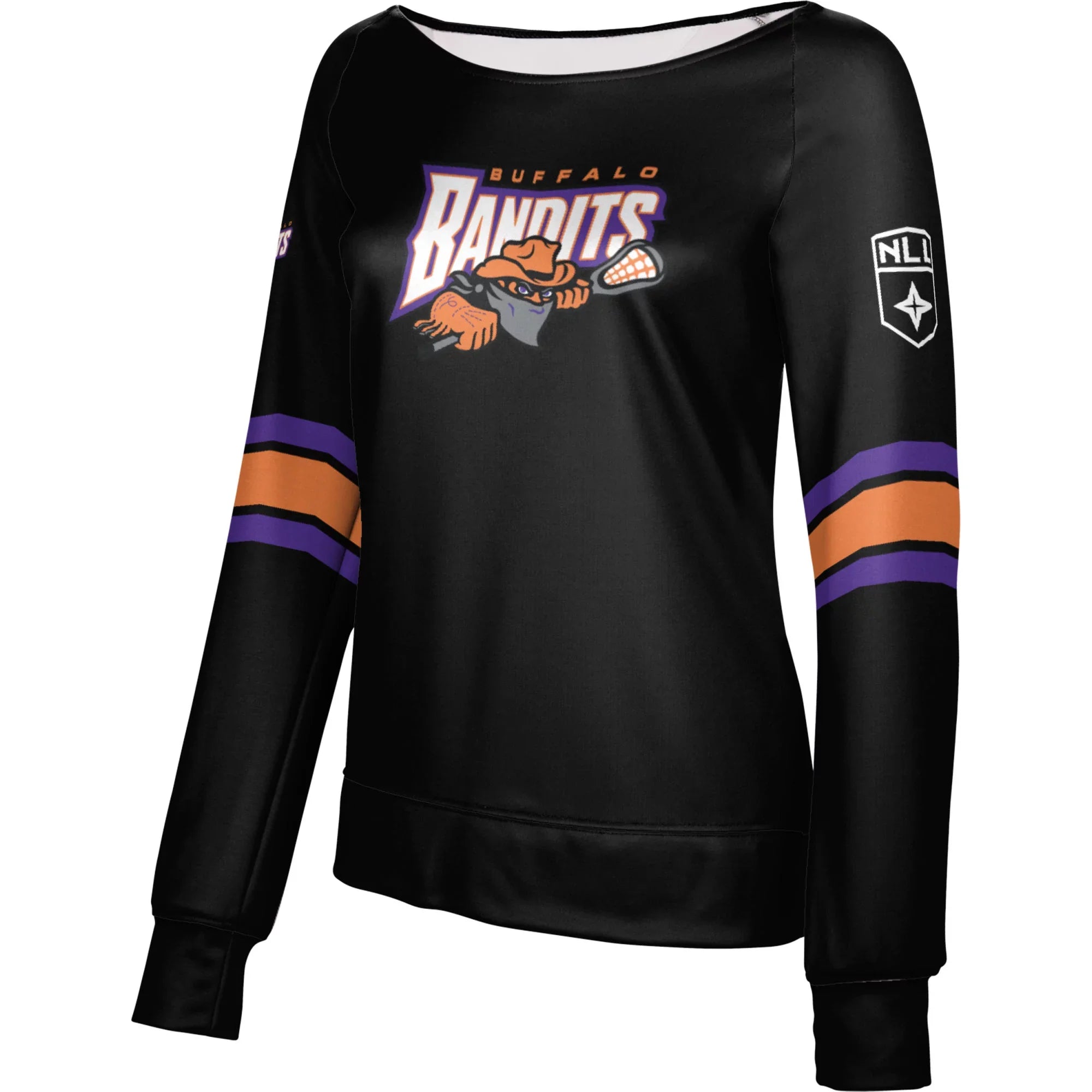 Girls Youth Epoch Lacrosse Black Buffalo Bandits Boat Neck Pullover Sweatshirt