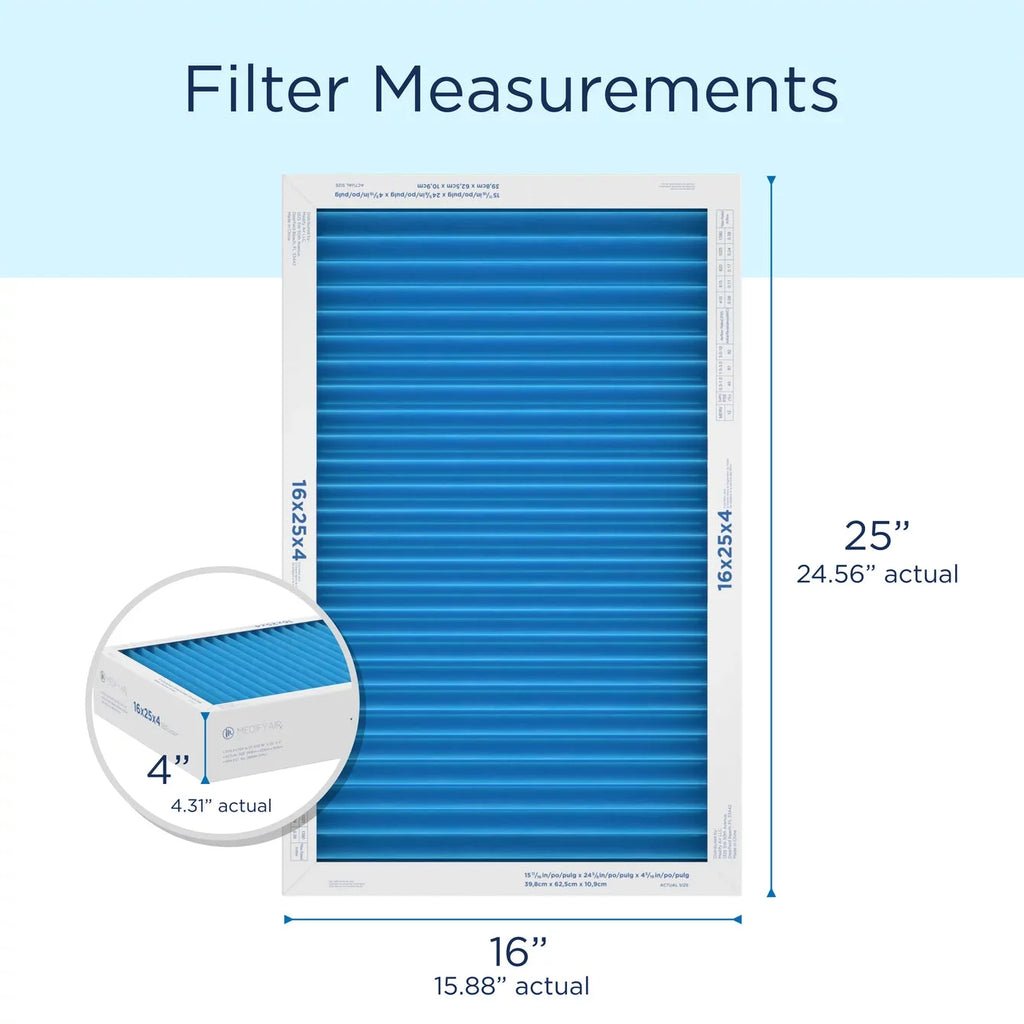 Medify Air 16x25x4 MERV 12 Air Pleated Filter 95% Particles HEPA Air Cleaning (MERV 12, 2-Pack)