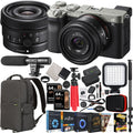 a7C Mirrorless Full Frame Camera Body with  FE 24mm F2.8 G Compact Lens SEL24F28G Silver ILCE7C/S Bundle with Deco Gear Photography Backpack Case + Microphone + LED + Monopod and Accessories