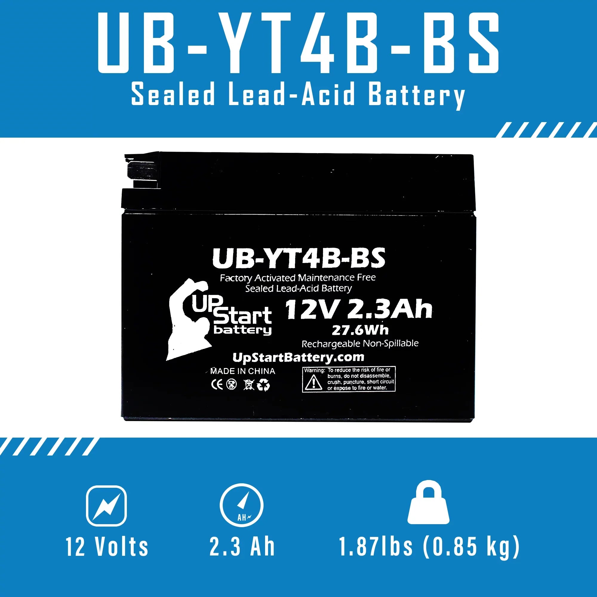 3 Pack - YT4B-BS Battery Replacement for (2.3Ah, 12v, Sealed) Factory Activated, Maintenance Free Battery - Compatible with 2015 Yamaha SR400, 2008 Suzuki DR-Z70, 2009 Suzuki DR-Z70