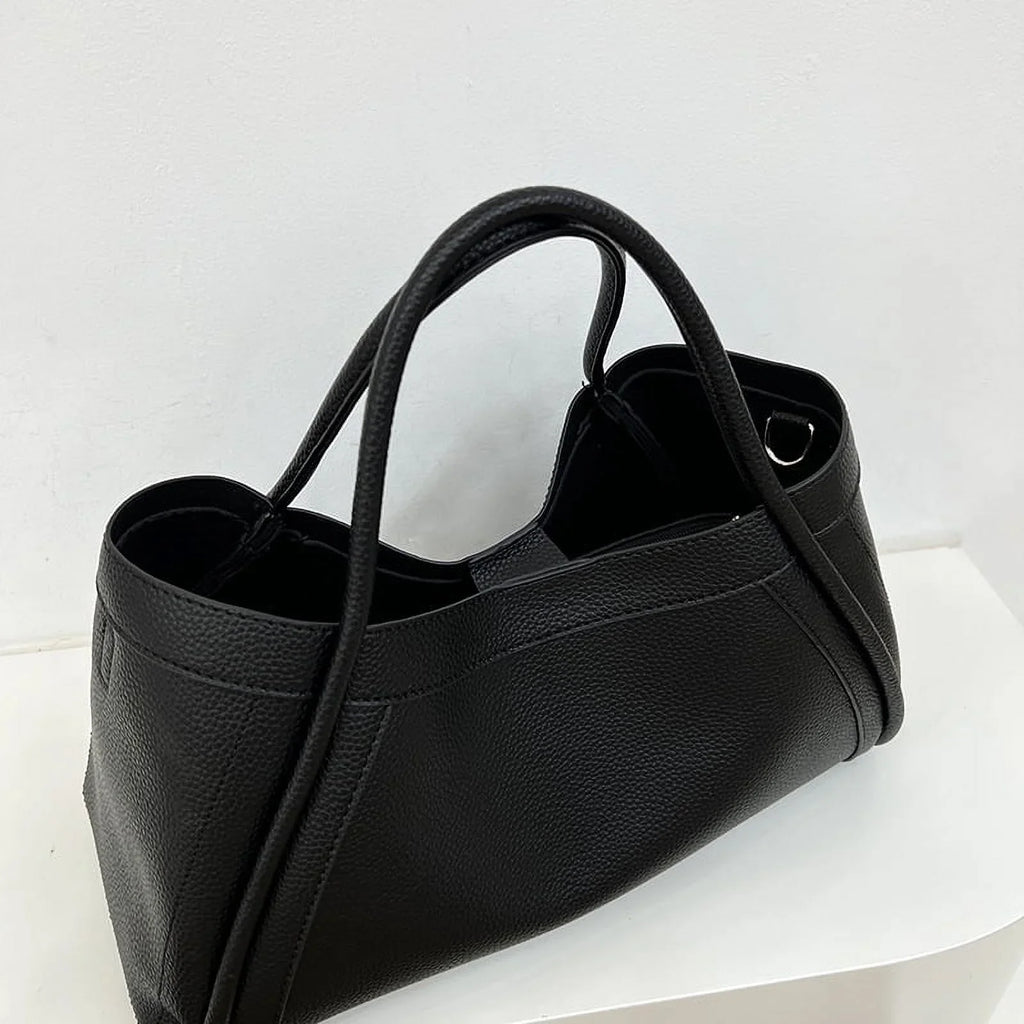 Nvzi Large Capacity Work Vegan Leather Tote Bags,Genuine Leather Shoulder Tote Bag for Women,Slouchy Oversized Bag（Black）