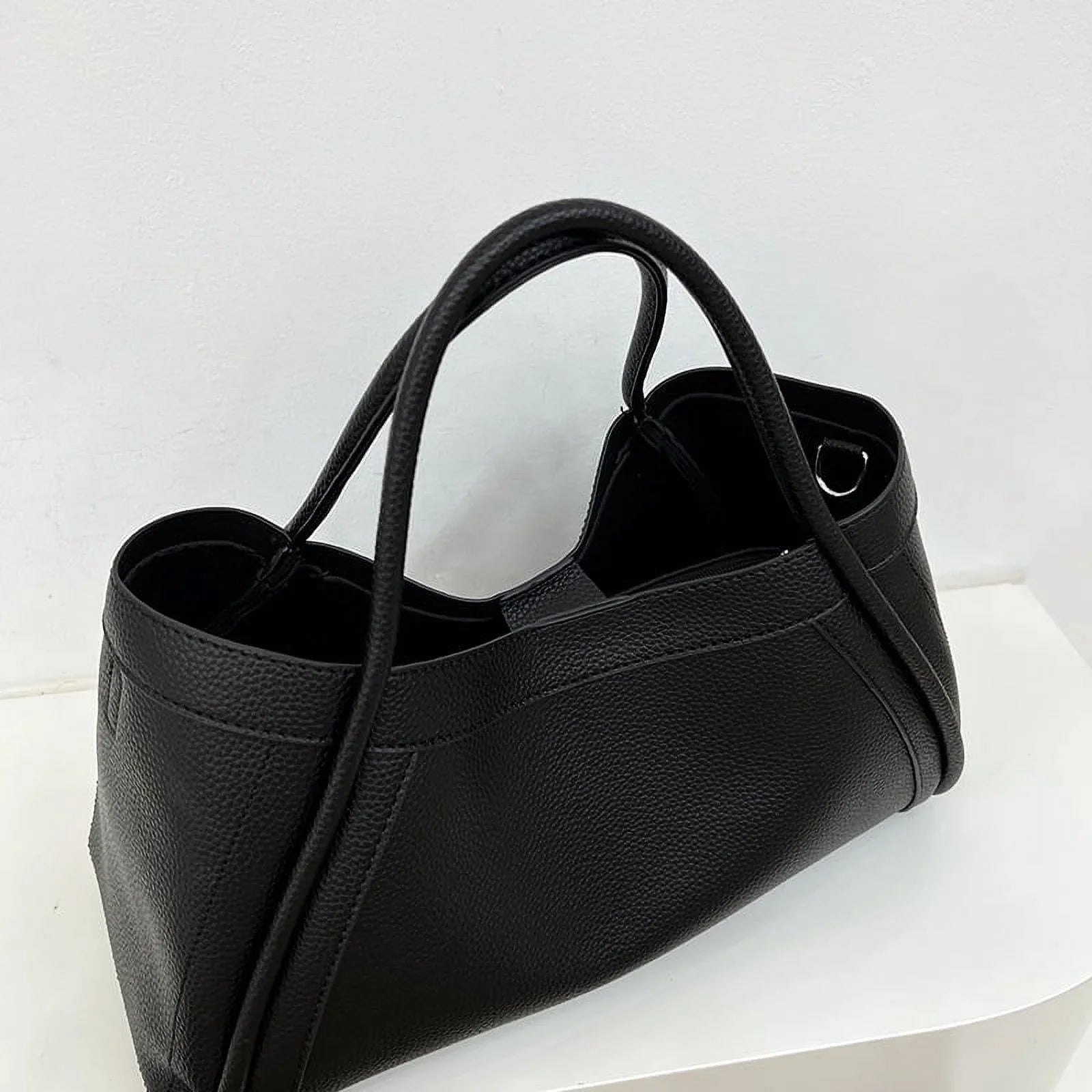 Nvzi Large Capacity Work Vegan Leather Tote Bags,Genuine Leather Shoulder Tote Bag for Women,Slouchy Oversized Bag（Black）