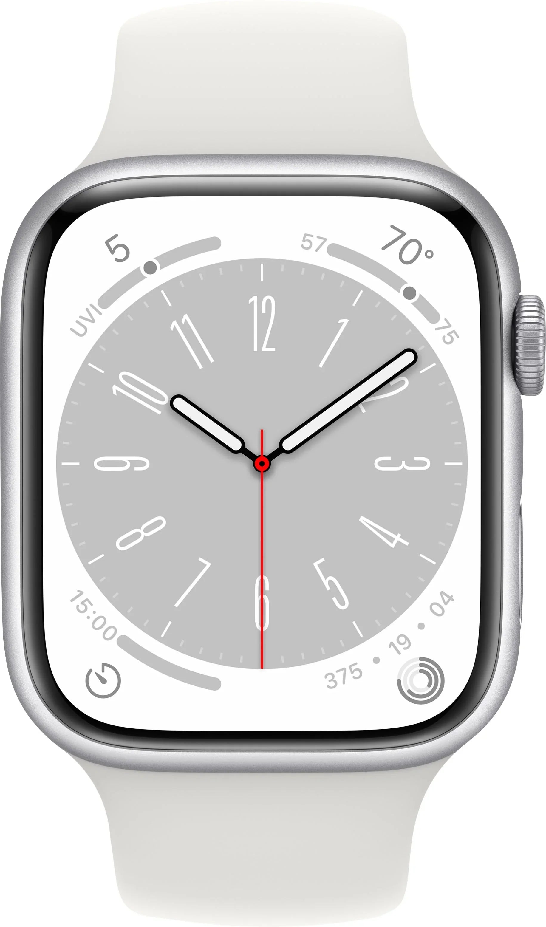 Restored  Watch Gen 8 Series 8 45mm Silver Aluminum - White Sport Band MP6P3LL/A (Refurbished)