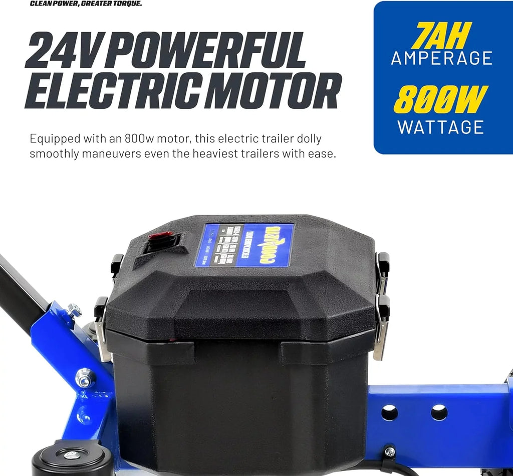 Goodyear Advanced Electric Trailer Dolly – 3600LBS Max Trailer Weight, 600LB Tongue Weight, DC 24V 800W 7Ah, Quiet Operation, RV/Boat/Utility/Jet Ski Mover with Commercial 2" Ball Hitch Mount