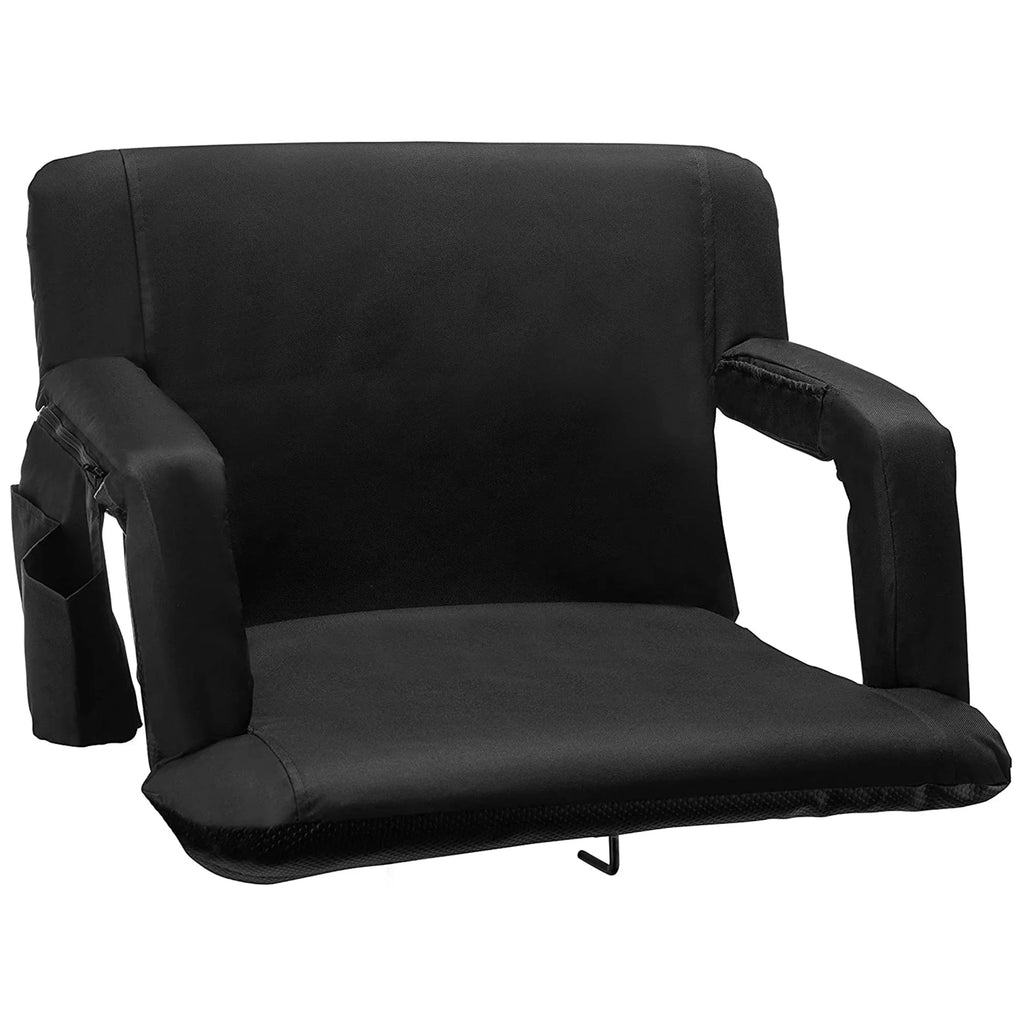Jomeed 25 Inch Comfortable Padded Reclining Stadium Seat w/Pockets, Black
