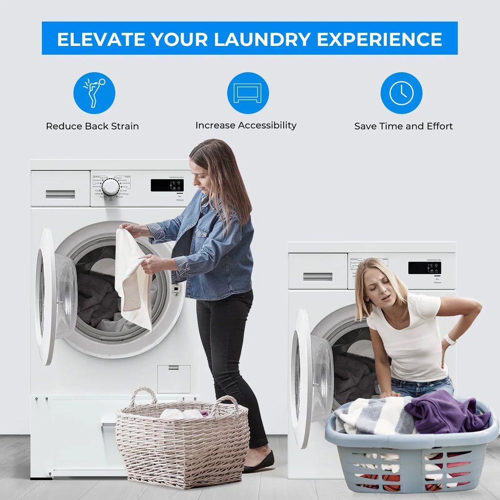 2 Pack Laundry Pedestals 28"× 29" Heavy Duty Inlife Dual Washing Machine Pedestals, Washer and Dryer Stands, Stainless Steel, White