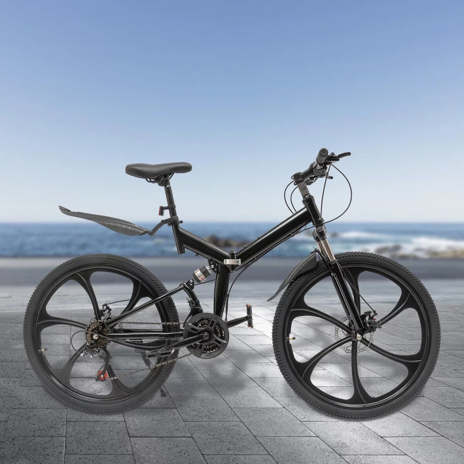 Miumaeov 26" Black Adult Folding Bike 21-Speed Shifter Folding City Bike Light Weight Carbon Steel Camping Bicycle Max Loading 150kg/330lbs
