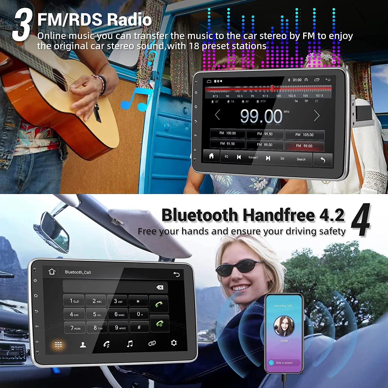 Podofo 1+16G Wireless Carplay Android Auto Single 1 Din 10.1'' Car Stereo Radio 180°Rotatable Vertical Screen Android 13 HD 1080P WIFI GPS FM Bluetooth, AHD Camera New